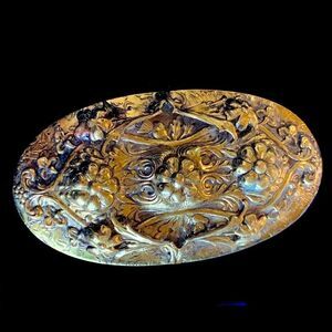 Huge embossed ox Goldtone baroque floral sash pin